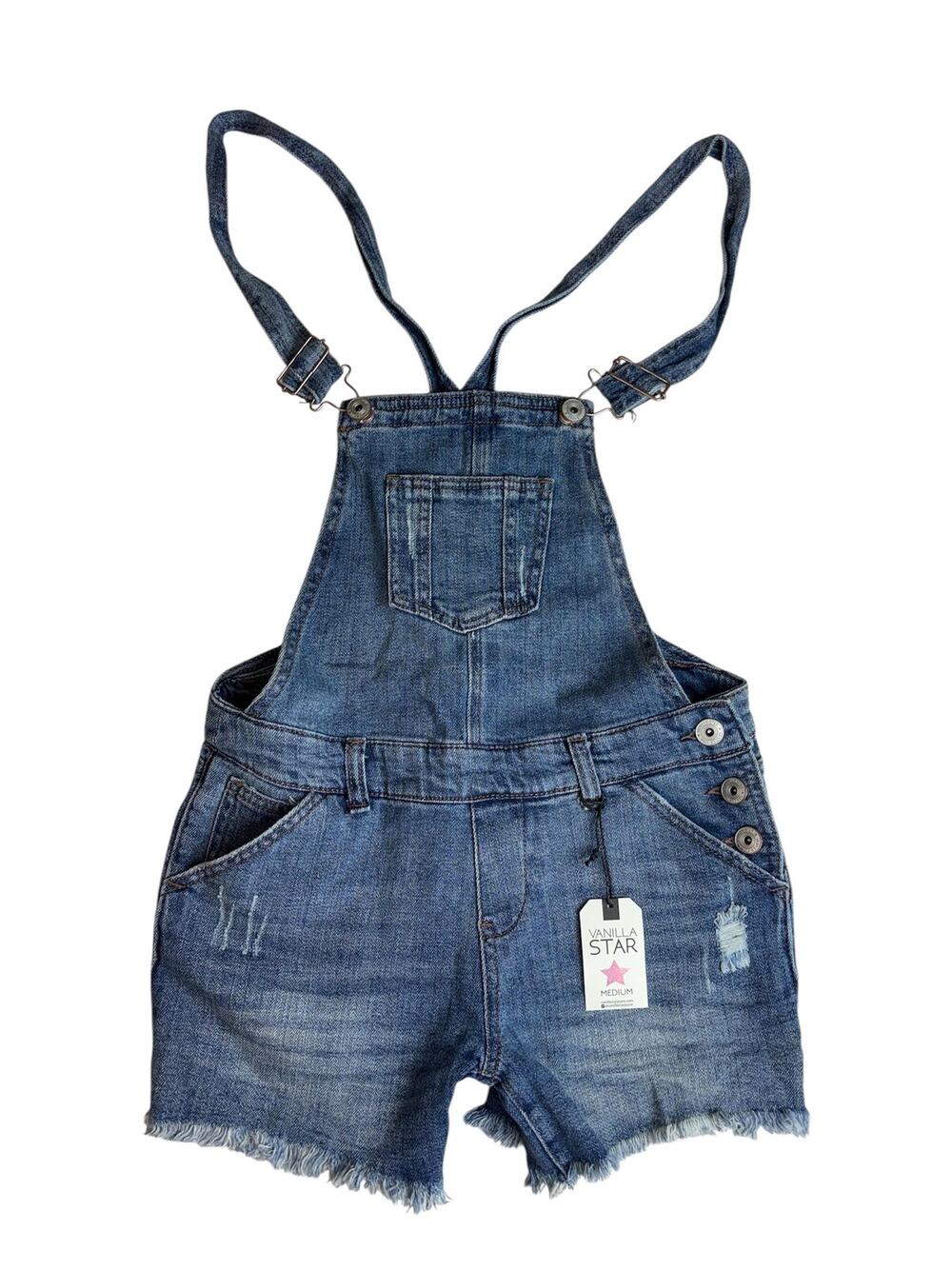 VANILLA STAR WOMEN'S DENIM OVERALLS DISTRESSED SHORTS SIZE MEDIUM NWT